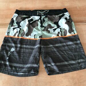 Wailoa Board Swim Shorts Men 40 Gray Camouflage Tie Waist Pockets Beach Outdoor